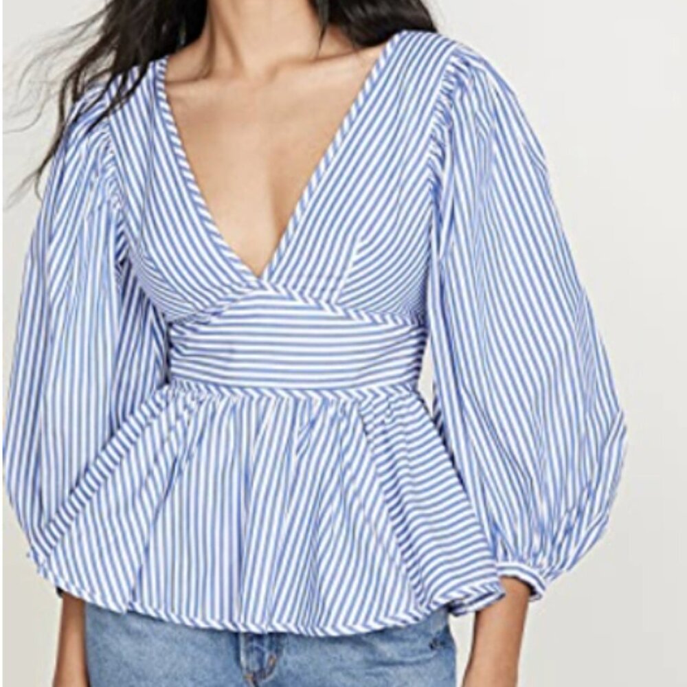 Staud Luna Top - Blue & White (Size 10)